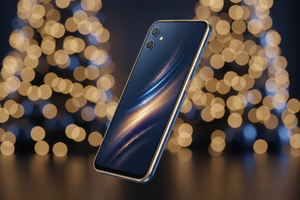 iseña una imagen publicitaria premium del smartphone Samsung A06 para usar como portada de producto en una tienda de tecnología. 

📱 Estilo visual: realismo fotográfico con estética moderna y aspiracional, similar a la publicidad de Samsung o Apple.

🎨 Colores principales: azul Tigo (#004C97), dorado cálido, y reflejos metálicos. Fondo elegante con luces tipo bokeh navideño desenfocado.

✨ Iluminación: cálida y brillante, destacando las curvas y 